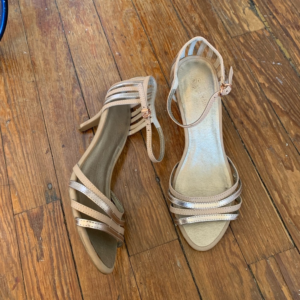 Seychelles tan and metallic heels